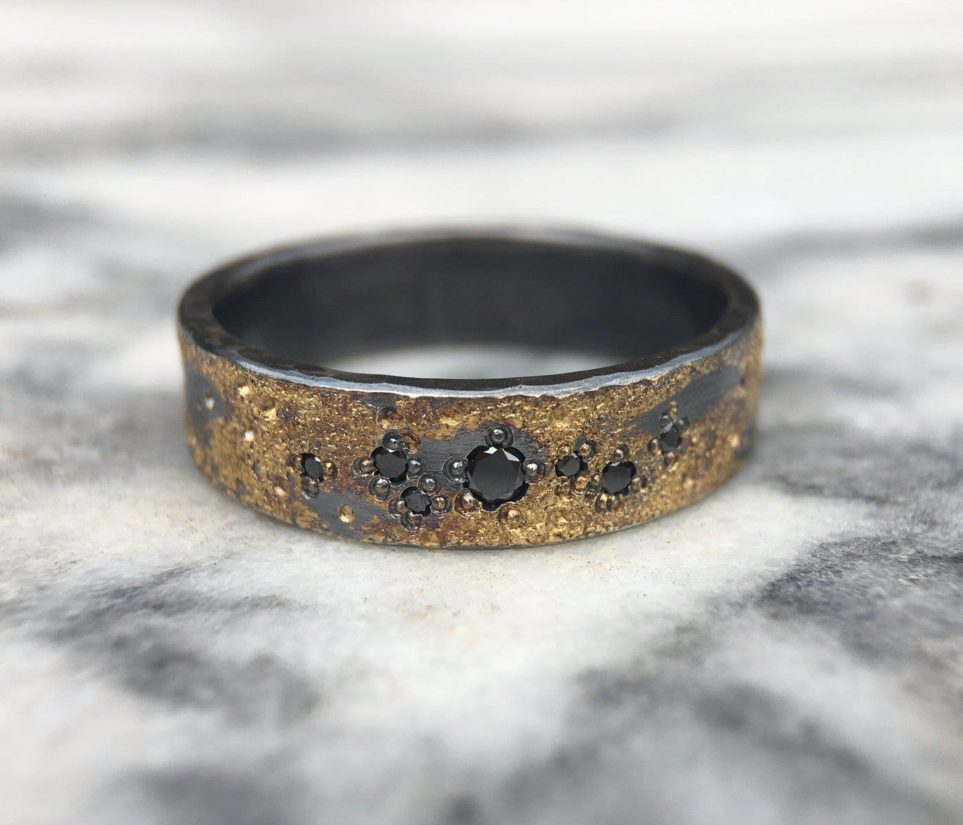 GALAXY RING WITH 7 RANDOM BLACK DIAMONDS