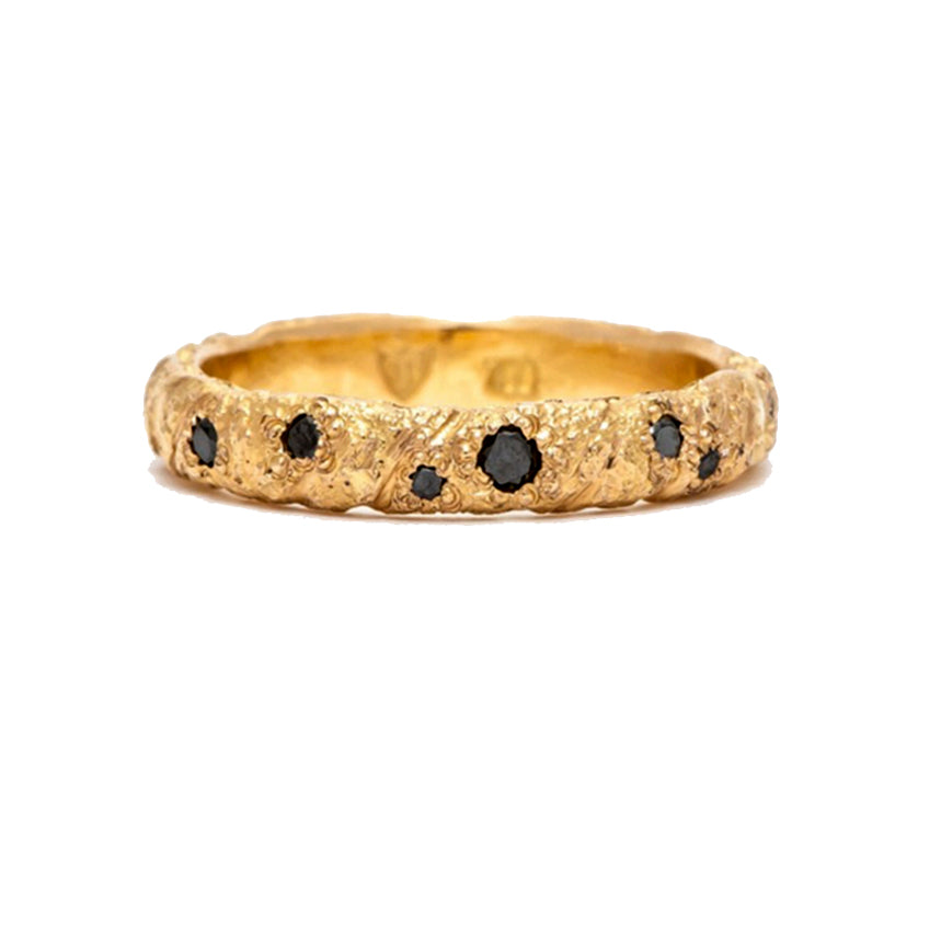 GOLD STRIKE WITH 7 BLACK DIAMONDS RING