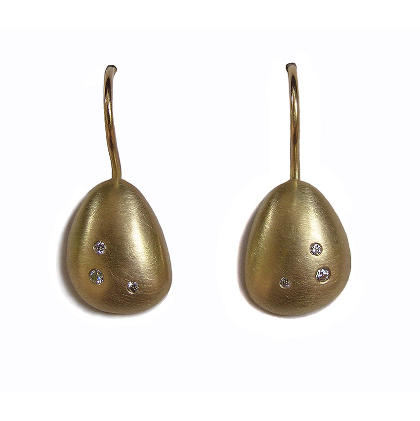 SINGLE PETAL HOOK EARRINGS 18CT GOLD WITH DIAMONDS