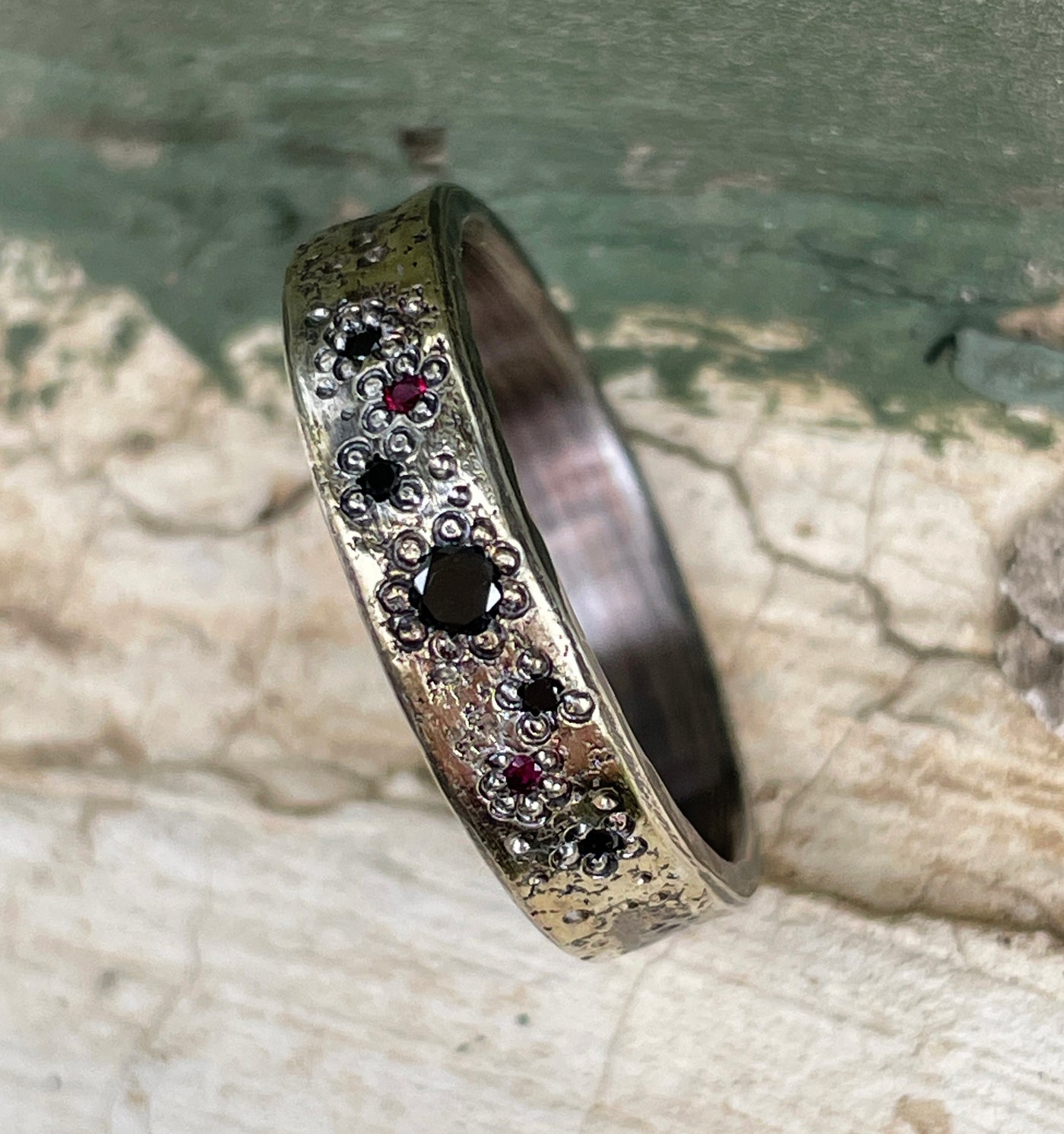 GALAXY RING RUBY AND BLACK DIAMOND