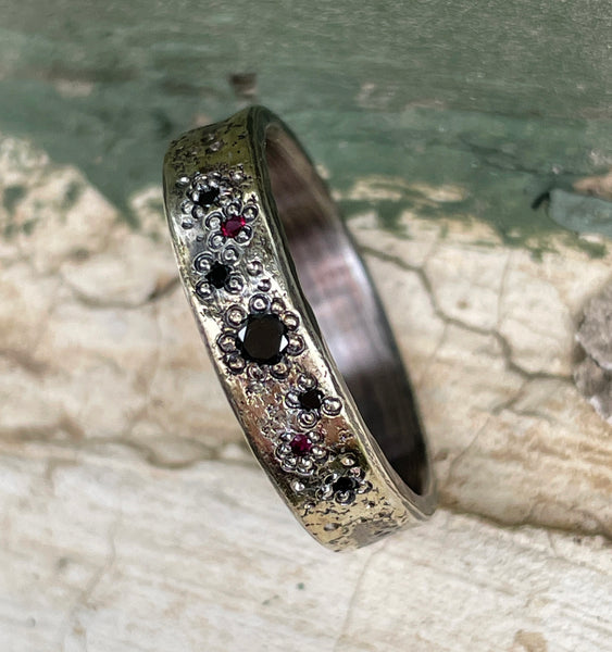 GALAXY RING RUBY AND BLACK DIAMOND