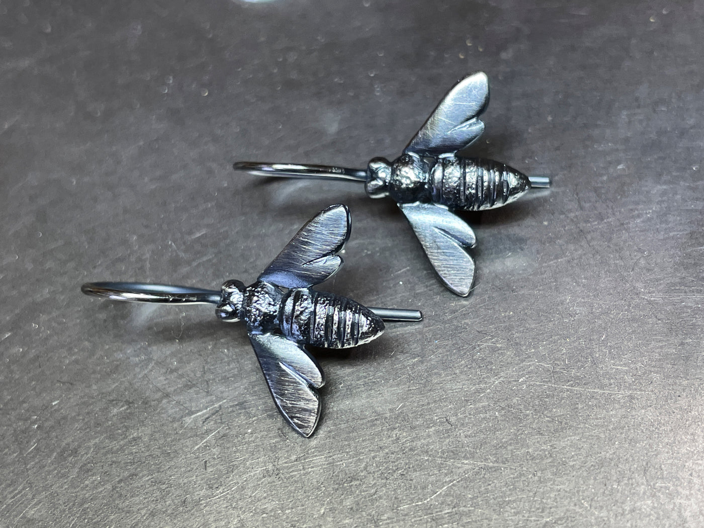 HONEY BEE HOOK EARRINGS OXIDISED BLACK