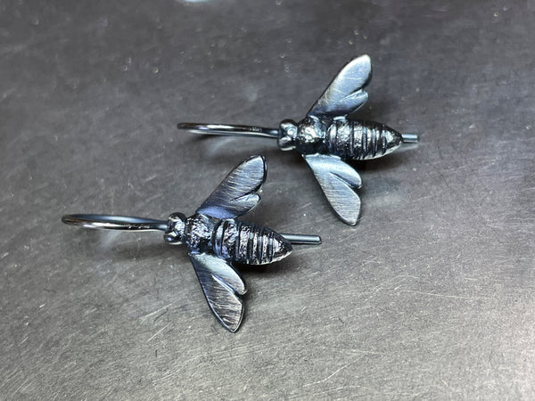 HONEY BEE HOOK EARRINGS OXIDISED BLACK