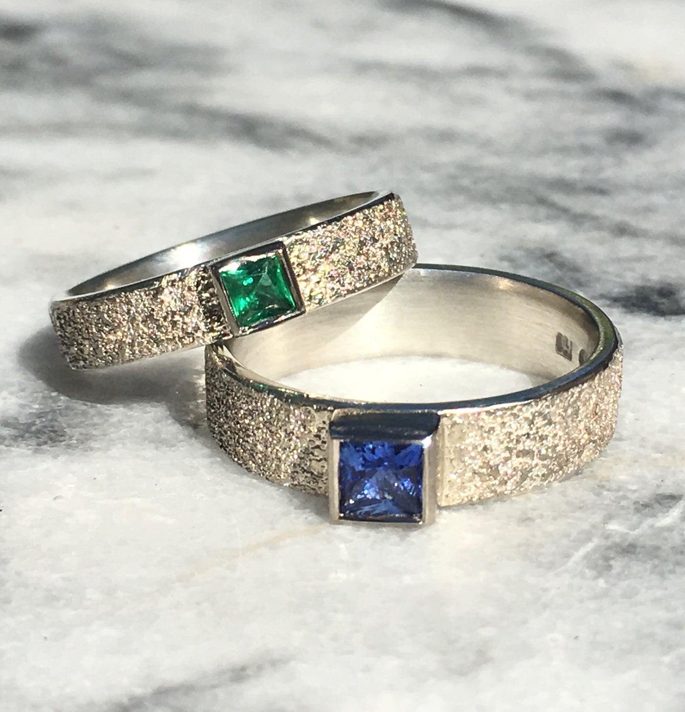 WHITE GOLD SAPPHIRE AND EMERALD RINGS