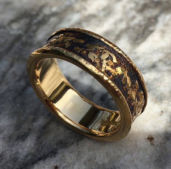 Yellow Gold Mens Wedding Bands Melbourne BOULDER RING LINED WITH