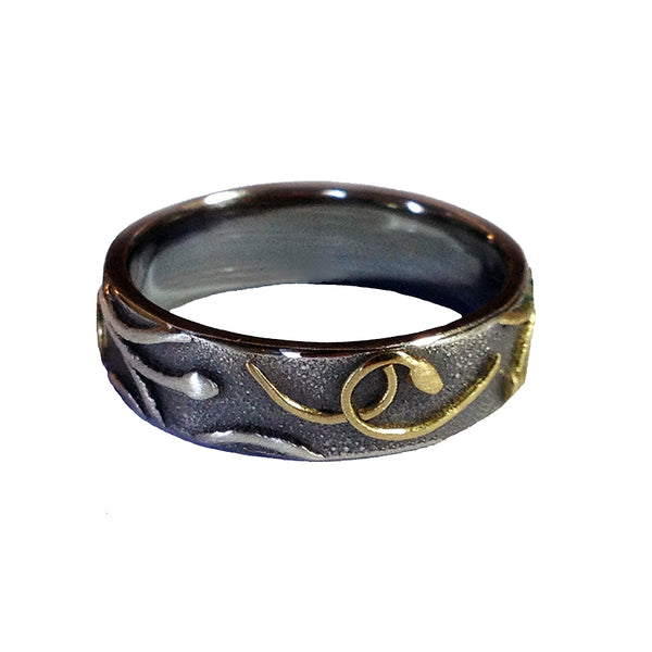 FLAX LILY RING (Black Gold & Silver 6mm)