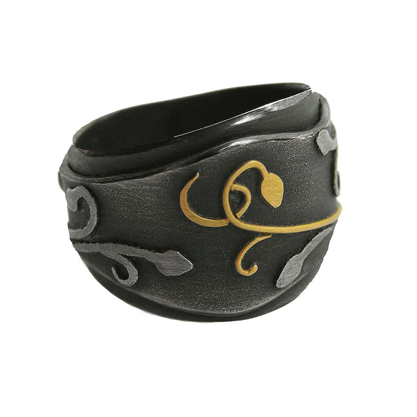 FLAX LILY RING (Black Gold & Silver 11mm)
