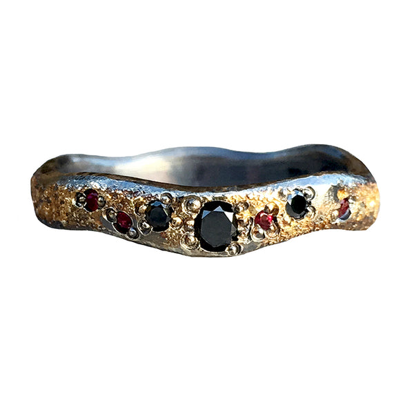 GALAXY WITH RUBIES AND BLACK DIAMONDS RING